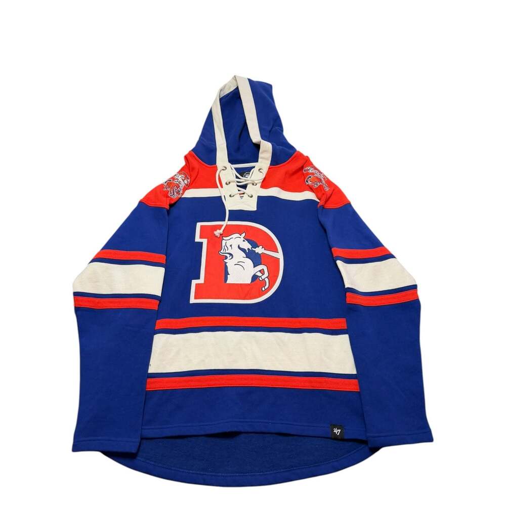 47 Brand Denver Broncos Lace-Up Hockey Hoodie Sweatshirt Size Medium